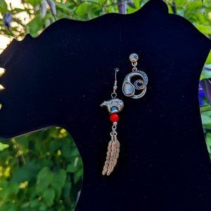 Vintage Mismatched Southwestern Bear & Ouroboros Silver Earrings